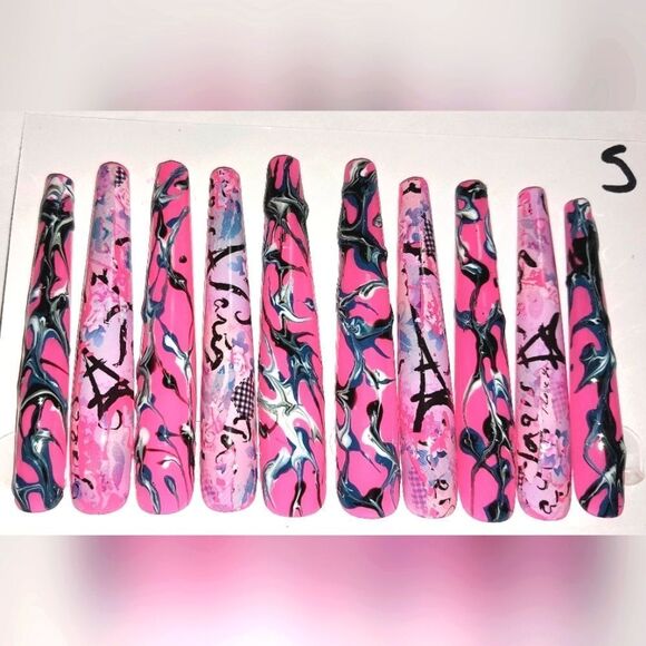 Hand crafted custom Paris 10pc acrylic press on nails sz Small - Picture 1 of 9